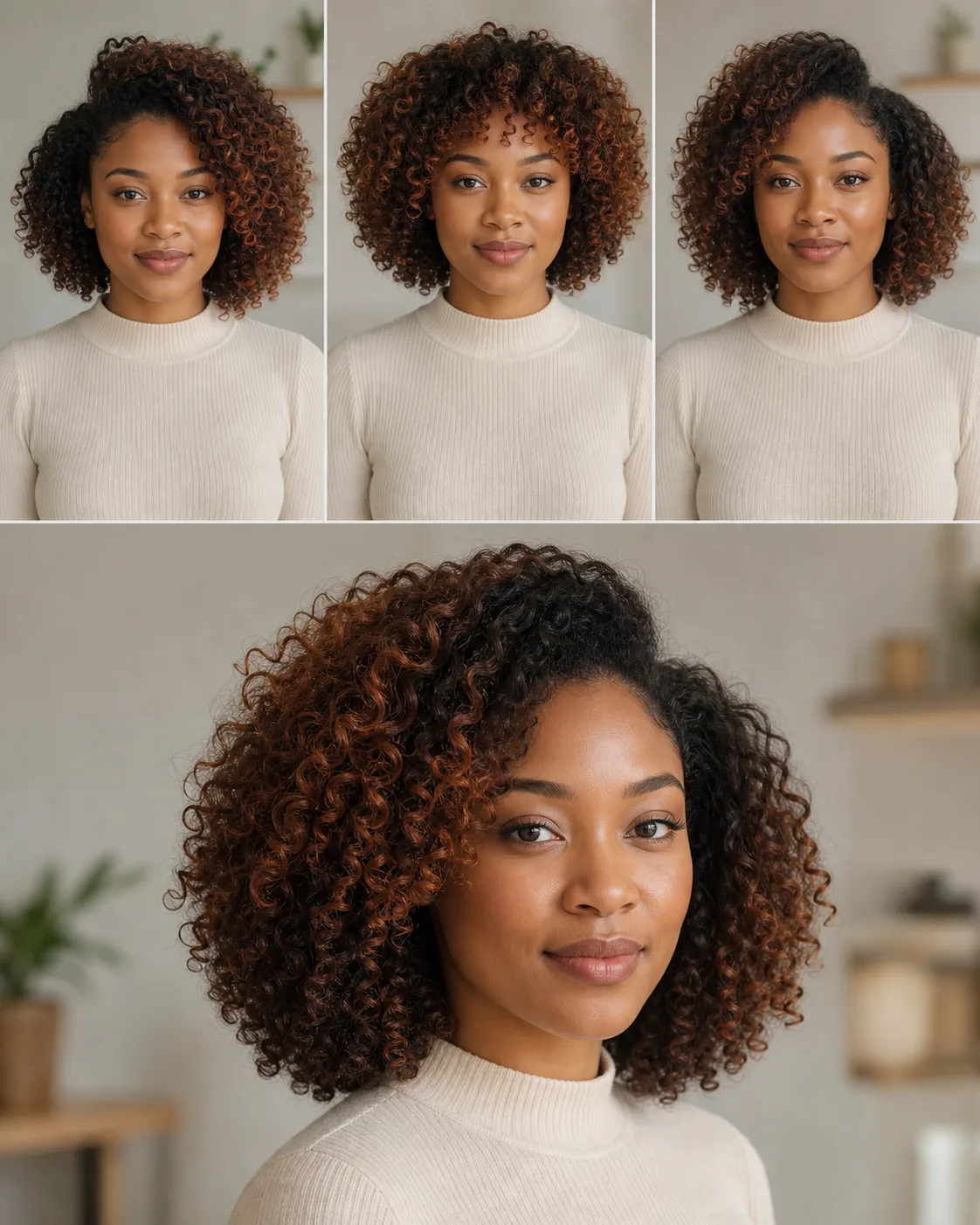 Warm copper curl and hair color comparison preview